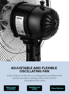 GEEPAS 16" Stand Fan, Wide Oscillation, 5 Blades | Adjustable Height | 3 Speed Setting | Metal Safety Grill | Ideal for Home, Office, Restaurant 50 W GF9615L Black  - Image 5