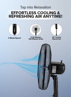 GEEPAS 16" Stand Fan, Wide Oscillation, 5 Blades | Adjustable Height | 3 Speed Setting | Metal Safety Grill | Ideal for Home, Office, Restaurant 50 W GF9615L Black  - Image 4