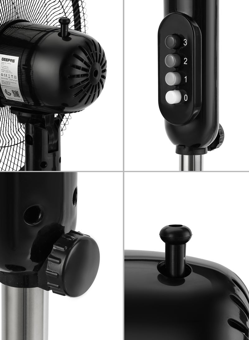 GEEPAS - 16" Stand Fan, Wide Oscillation, 5 Blades | Adjustable Height | 3 Speed Setting | Metal Safety Grill | Ideal for Home, Office, Restaurant 50 W GF9615L Black - Image 1