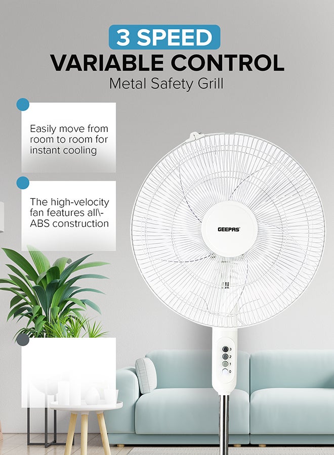 GEEPAS 16" Stand Fan, Wide Oscillation, 6PP Blades | Adjustable Height | 3 Speed Setting | Metal Safety Grill | Ideal for Home, Office, Restaurant, Etc 50 W GF9615L White - Image 4