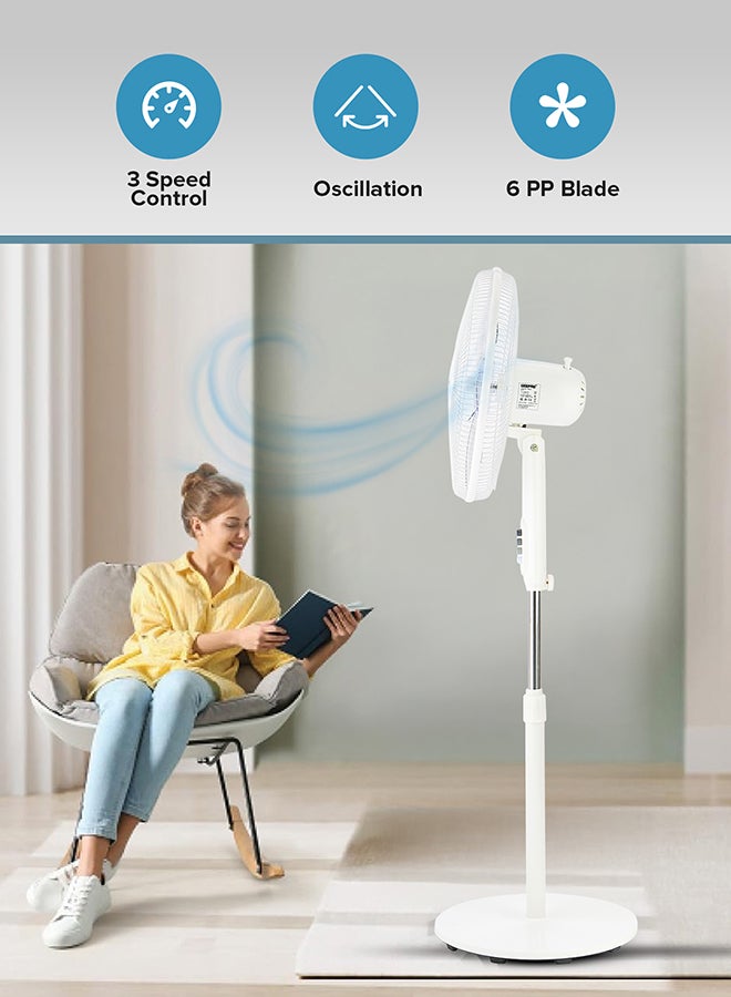 GEEPAS 16" Stand Fan, Wide Oscillation, 6PP Blades | Adjustable Height | 3 Speed Setting | Metal Safety Grill | Ideal for Home, Office, Restaurant, Etc 50 W GF9615L White - Image 3
