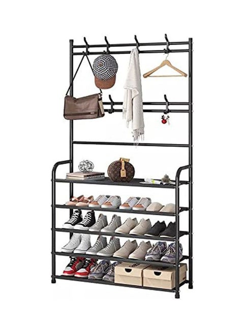 5 Layer Shoe Rack Stainless Steel Tube Shoes Boots Black 80*26*170cm