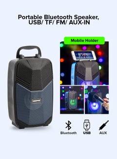 GEEPAS Portable Bluetooth Speaker With Microphone | Large Circle Dazzle LED Light Black/ Blue Black/ Blue  - Image 3