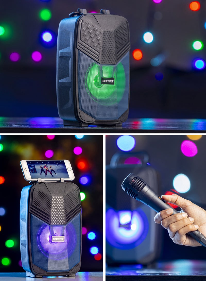 GEEPAS - Portable Bluetooth Speaker With Microphone | Large Circle Dazzle LED Light Black/ Blue Black/ Blue - Image 1