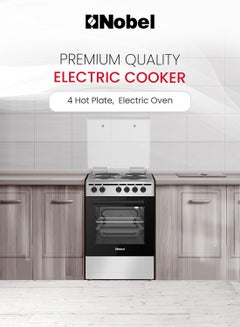 Nobel 50 x 50 Electric Cooker, 4 Hot Plate & Electric Oven, 6 Knob Control, Auto Ignition, Stainless Steel Lid, Inner Light, 49.8 x 54.7 x 86 cm, Silver, Made In Turkey NGC5400S Silver/Black  - Image 2