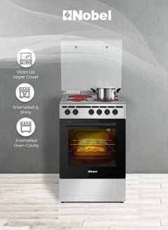 Nobel 50 x 50 Electric Cooker, 4 Hot Plate & Electric Oven, 6 Knob Control, Auto Ignition, Stainless Steel Lid, Inner Light, 49.8 x 54.7 x 86 cm, Silver, Made In Turkey NGC5400S Silver/Black  - Image 3