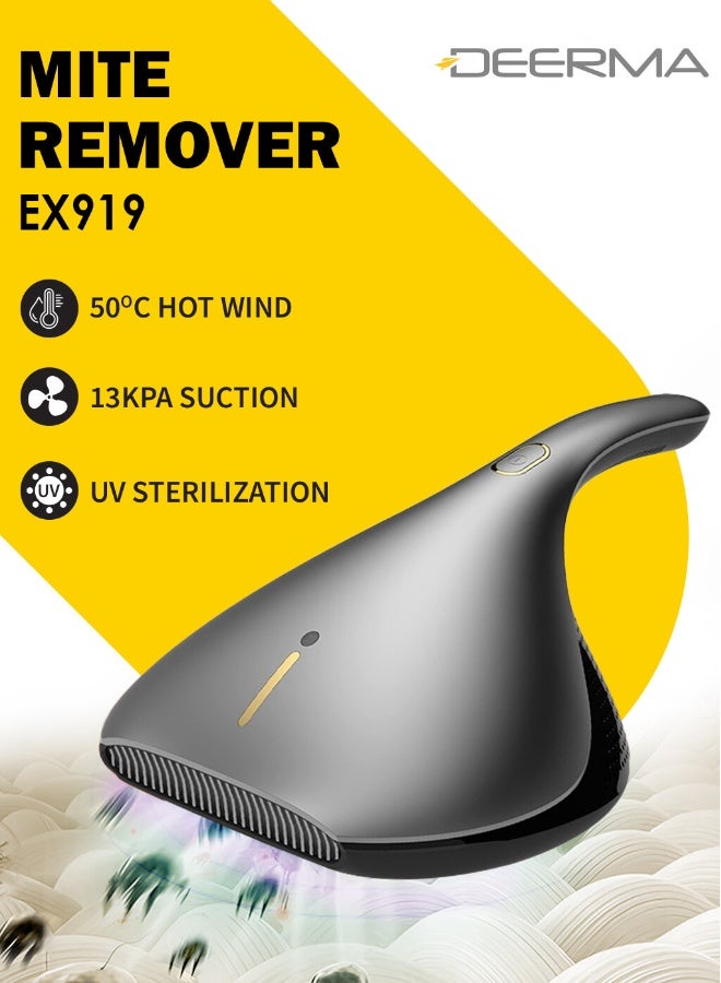 ديرما مكنسة كهربائية سلكية للأتربة والعث مزودة بذراع تحكم بقوة 13 كيلو باسكال، خفيفة الوزن ومحمولة باليد، مزودة بفلتر هيبا وتعقيم بالأشعة فوق البنفسجية للأسرة 0.2 L 450 W EX-919 رمادي - Image 1