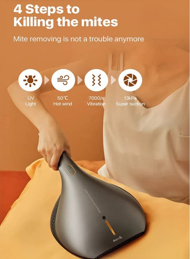 ديرما مكنسة كهربائية سلكية للأتربة والعث مزودة بذراع تحكم بقوة 13 كيلو باسكال، خفيفة الوزن ومحمولة باليد، مزودة بفلتر هيبا وتعقيم بالأشعة فوق البنفسجية للأسرة 0.2 L 450 W EX-919 رمادي - Image 5