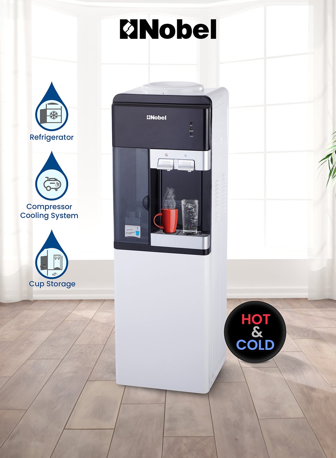 Water Dispenser Free Standing White Refrigerator Hot And Cool Compressor Cooling NWD1606R NWD1606R White/Black 