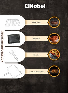 Nobel Electric Oven Black 35 Litres 1500W Stainless Steel Heating Element Rotisserie With Timer NEO36 35 L 1500 W NEO36 Black  - Image 3