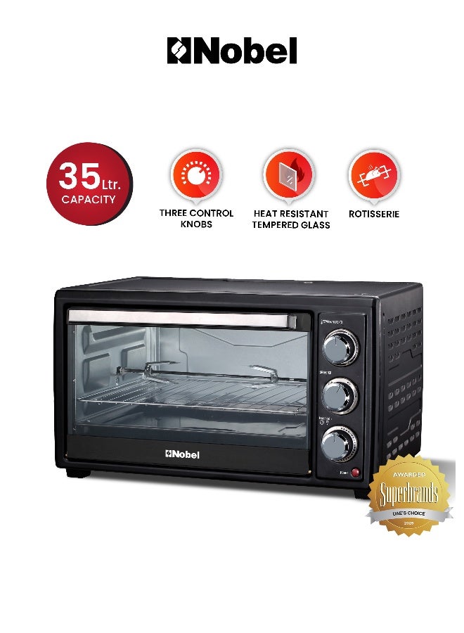نوبل فرن كهربائي من الاستانلس ستيل سعة 35 لتراً وبقوة 1500 وات مزود بعنصر تسخين وشواية ومؤقت بلون أسود طراز NEO36 35 L 1500 W NEO36 أسود - Image 1