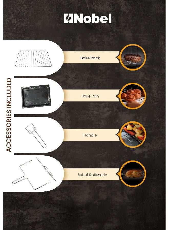 نوبل فرن كهربائي من الاستانلس ستيل سعة 35 لتراً وبقوة 1500 وات مزود بعنصر تسخين وشواية ومؤقت بلون أسود طراز NEO36 35 L 1500 W NEO36 أسود - Image 3