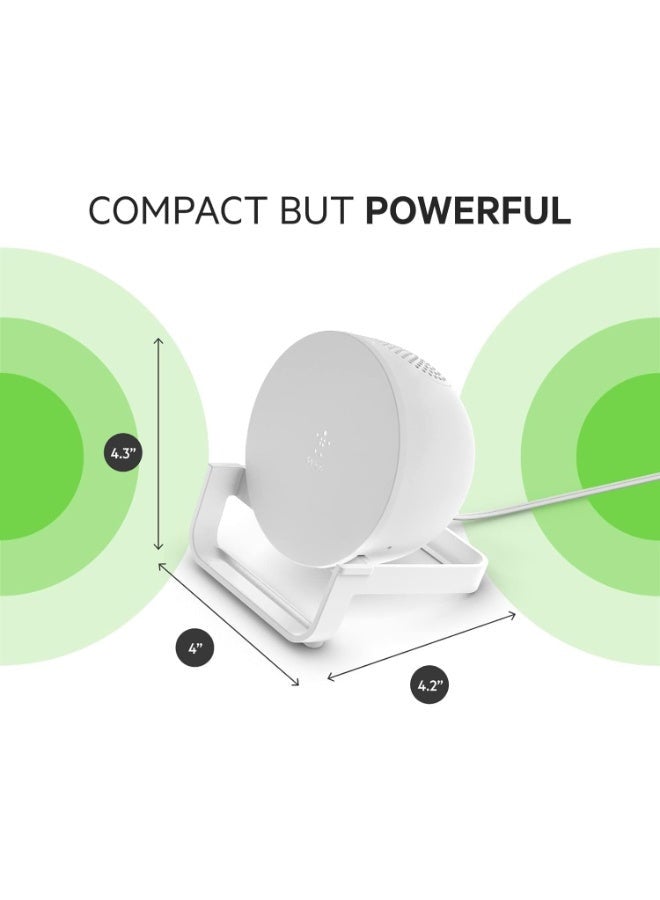 belkin - BoostCharge 10W Wireless Charging Stand With Bluetooth Speaker - For iPhone 15/14 And Older, Google, Samsung, Huawei White - Image 1