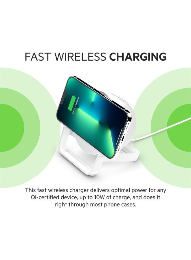 belkin BoostCharge 10W Wireless Charging Stand With Bluetooth Speaker - For iPhone 15/14 And Older, Google, Samsung, Huawei White  - Image 2