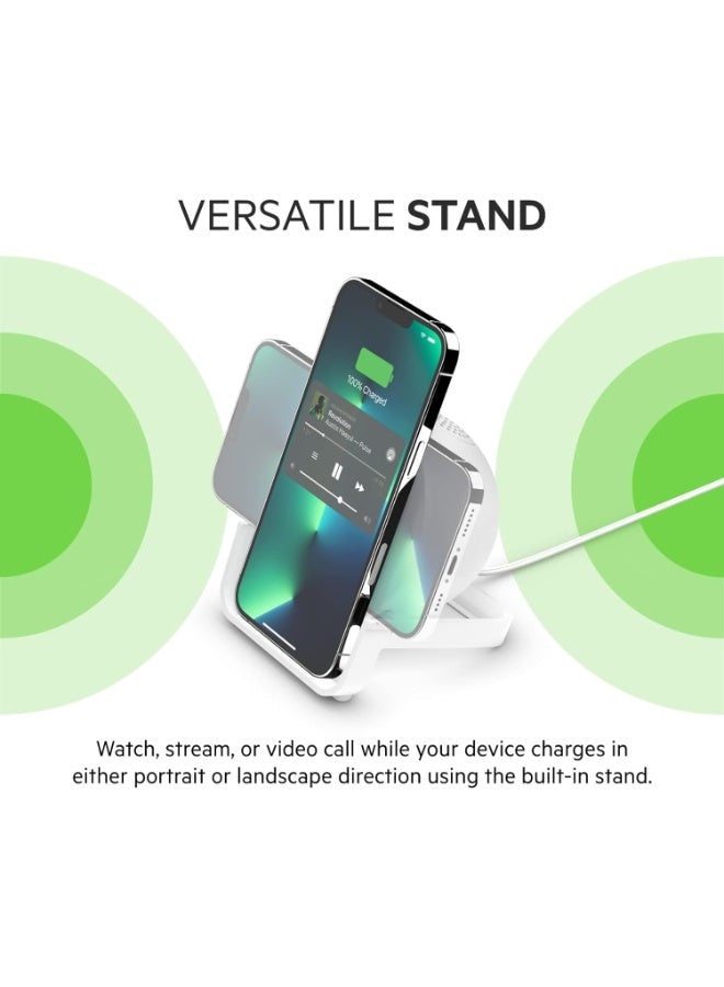 belkin BoostCharge 10W Wireless Charging Stand With Bluetooth Speaker - For iPhone 15/14 And Older, Google, Samsung, Huawei White  - Image 3