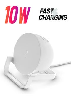 belkin BoostCharge 10W Wireless Charging Stand With Bluetooth Speaker - For iPhone 15/14 And Older, Google, Samsung, Huawei White  - Image 1