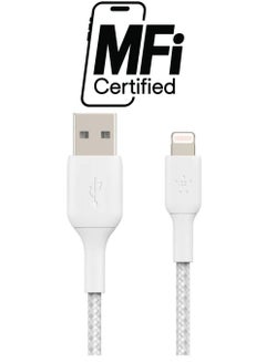 belkin Braided iPhone Charging Cable, USB A To Lightning Cable (Boost Charge To USB For iPhone, iPad, Airpods) MFI-Certified Apple Cable, (3 M, ) White  - Image 1