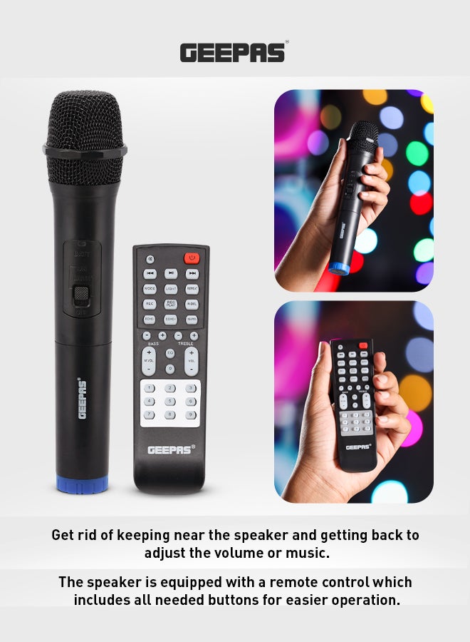GEEPAS - Portable & Rechargeable Professional Speaker With UHF Microphone, Remote Control, TWS Connection, Bluetooth/FM Radio, Guitar Input Jack ,50000W PMPO, GMS11171,Black Black - Image 1