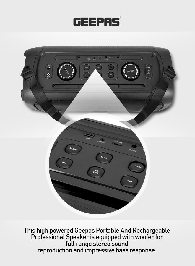 GEEPAS - Portable & Rechargeable Professional Speaker With UHF Microphone, Remote Control, TWS Connection, Bluetooth/FM Radio, Guitar Input Jack ,50000W PMPO, GMS11171,Black Black - Image 1