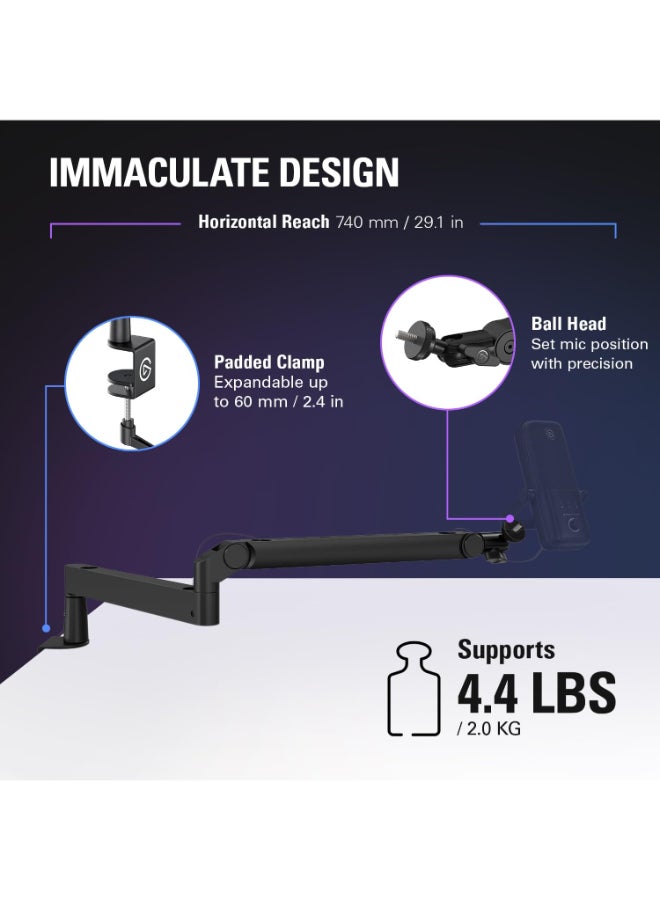 CORSAIR - Elgato Wave Mic Arm LP - Premium Low Profile Microphone Arm with Cable Management Channels, Desk Clamp, Versatile Mounting and Fully Adjustable, perfect for Podcast, Streaming, Gaming, Home Office - Image 1