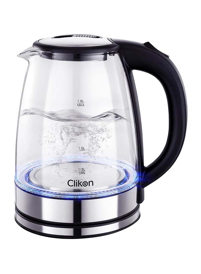 Clikon 1.8 Liter Cordless Glass Body Electric Kettle With LED Glow Indicator CK5138 Clear 