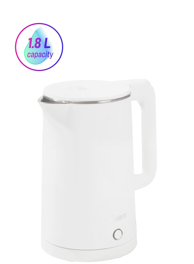 كليكون غلاية كهربائية لاسلكية بسعة 1.8 لتر
بهيكلٍ من البلاستيك الخالي من مادة BPA وبجدار مزدوج من الستانلس ستيل، تعمل بقدرة 1500 وات مع ضمانٍ لمدة سنتين 1.8 L 1500 W CK5143 أبيض - Image 1
