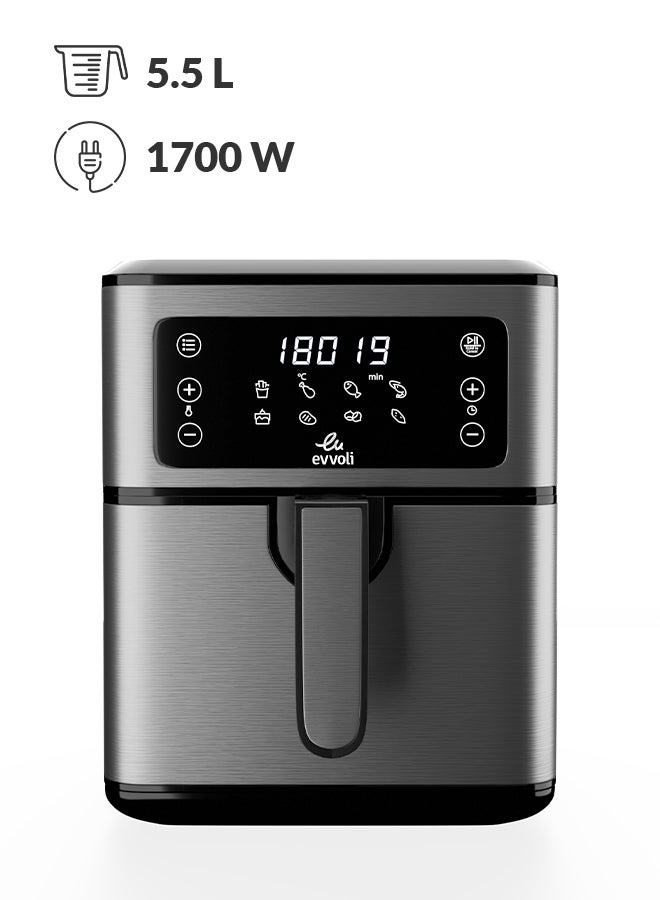 evvoli Air Fryer 8 Preset Programs With Digital Control Panel Display, Built-In Preheat Function 5.5 L 1700 W EVKA-AF5508D Grey  - Image 1