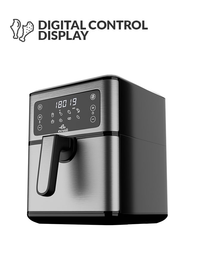 evvoli Air Fryer 8 Preset Programs With Digital Control Panel Display, Built-In Preheat Function 5.5 L 1700 W EVKA-AF5508D Grey  - Image 3