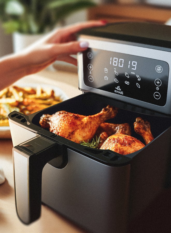 evvoli - Air Fryer 5.5L, 8 Preset Programs With Digital Control Panel Display, Built-In Preheat Function, 1700W + Free 1 Bluetooth Speaker 5.5 L 1700 W EVKA-AF5508D Grey - Image 1