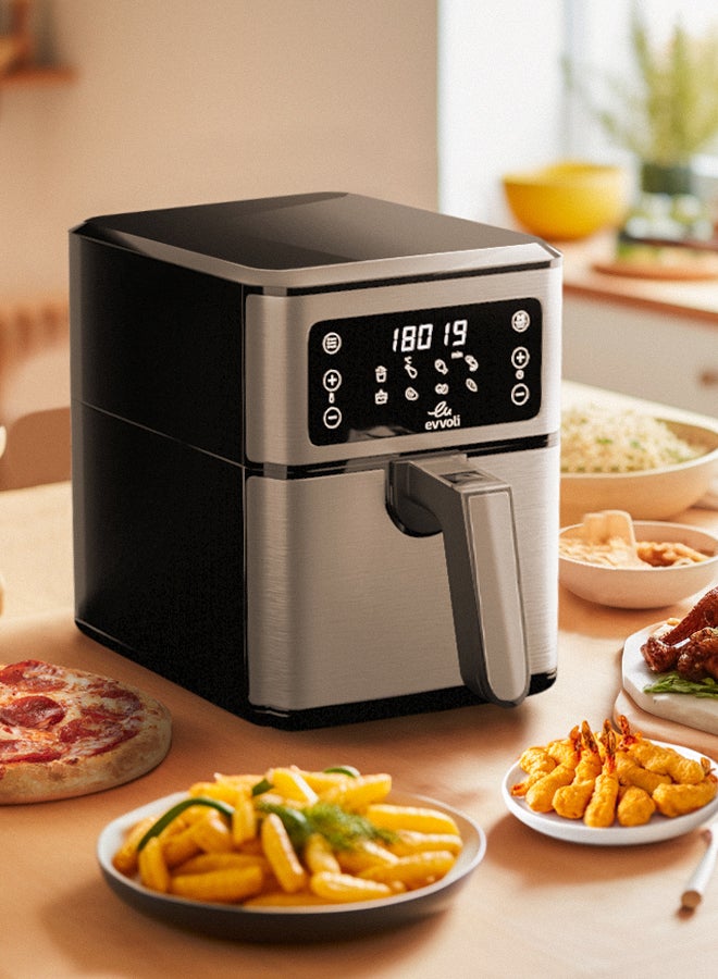 evvoli - Air Fryer 5.5L, 8 Preset Programs With Digital Control Panel Display, Built-In Preheat Function, 1700W + Free 1 Bluetooth Speaker 5.5 L 1700 W EVKA-AF5508D Grey - Image 1