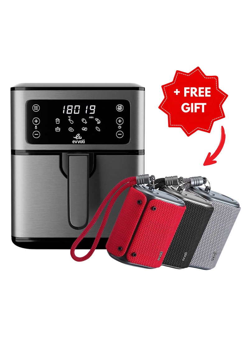 evvoli Air Fryer 5.5L, 8 Preset Programs With Digital Control Panel Display, Built-In Preheat Function, 1700W + Free 1 Bluetooth Speaker 5.5 L 1700 W EVKA-AF5508D Grey  - Image 1