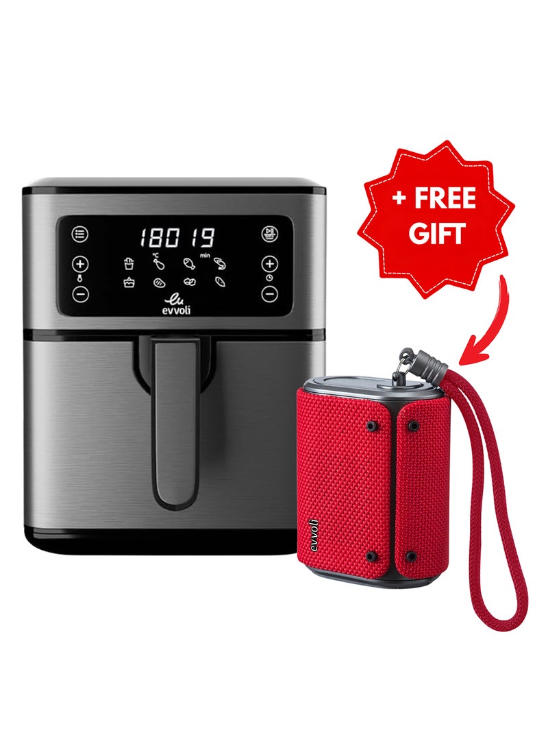 evvoli Air Fryer 5.5L, 8 Preset Programs With Digital Control Panel Display, Built-In Preheat Function, 1700W + Free Bluetooth Speaker 5.5 L 1700 W EVKA-AF5508D Grey  - Image 1