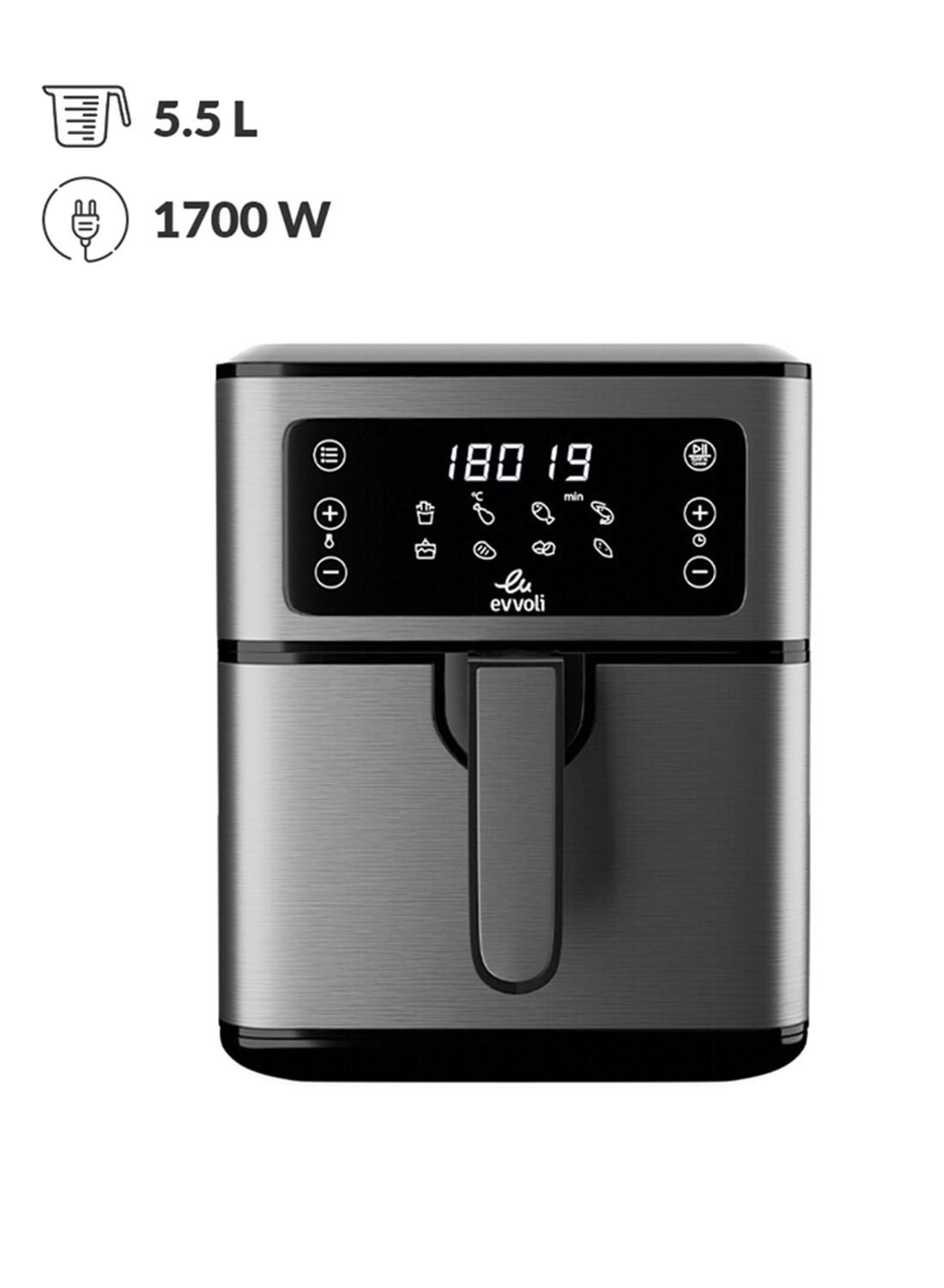 Air Fryer 5.5L, 8 Preset Programs With Digital Control Panel Display, Built-In Preheat Function 5.5 L 1700 W EVKA-AF5508D Grey
