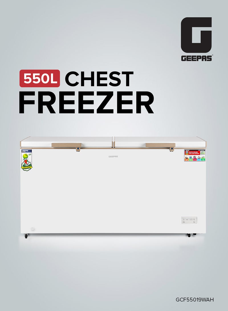 GEEPAS 550L Double Door Chest Freezer| Frozen Temperature -18°C HCF and FCKW Free| Highly Efficient Monolithic Foaming and Compressor Switch Off Function| Includes Lock and Key, 2 Food Baskets| 1 Year Warranty 550 L 230 W GCF55019WAH White  - Image 1