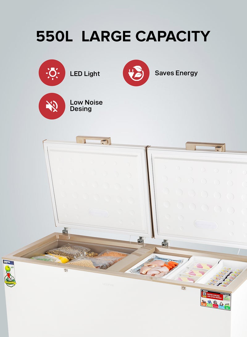 GEEPAS 550L Double Door Chest Freezer| Frozen Temperature -18°C HCF and FCKW Free| Highly Efficient Monolithic Foaming and Compressor Switch Off Function| Includes Lock and Key, 2 Food Baskets| 1 Year Warranty 550 L 230 W GCF55019WAH White  - Image 5