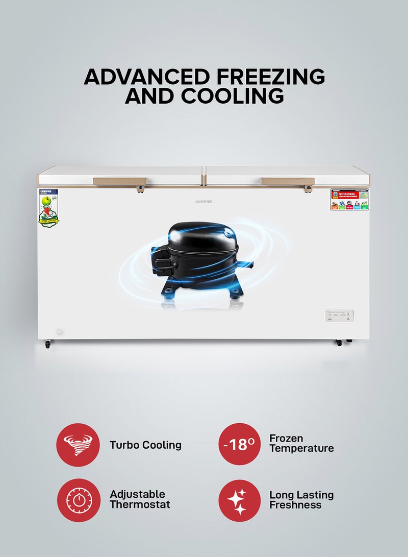 GEEPAS 550L Double Door Chest Freezer| Frozen Temperature -18°C HCF and FCKW Free| Highly Efficient Monolithic Foaming and Compressor Switch Off Function| Includes Lock and Key, 2 Food Baskets| 1 Year Warranty 550 L 230 W GCF55019WAH White  - Image 4