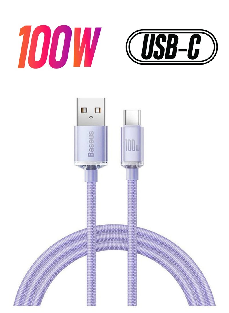 Baseus 100W USB-A to USB-C Cable Fast Charge, Aluminum Alloy Casing Nylon Braided Type-C Cable for Pad Air/iPad Pro, Samsung Galaxy S21/S10/S9/Plus, Huawei, Xiaomi and Many More (1.2M) Purple  - Image 1