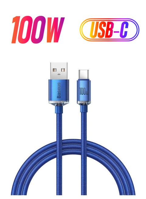100W USB-A to USB-C Cable Fast Charge, Aluminum Alloy Casing Nylon Braided Type-C Cable for Pad Air/iPad Pro, Samsung Galaxy S21/S10/S9/Plus, Huawei, Xiaomi and Many More (1.2M) Blue