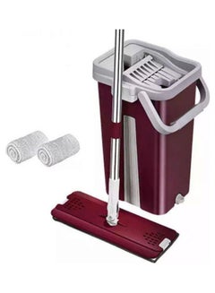 Free Hand Washing Flat Mop Bucket Set With Mop And Cloth Multicolour