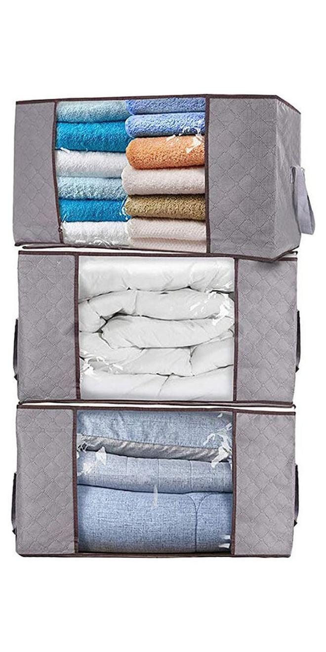 3Pcs Foldable Closet Organizer Clothing Storage Bag Box With Clear Window, Waterproof Durable Fabric Multicolour - Image 1