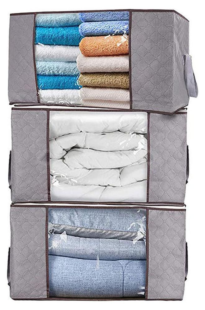 3Pcs Foldable Closet Organizer Clothing Storage Bag Box With Clear Window, Waterproof Durable Fabric Multicolour - Image 1