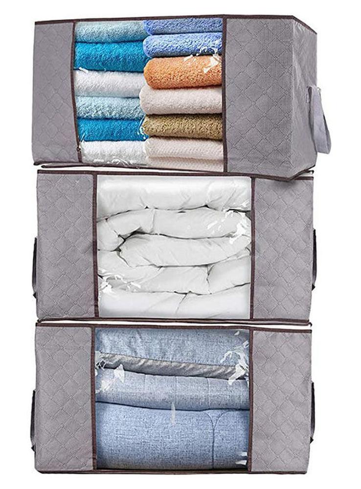 3Pcs Foldable Closet Organizer Clothing Storage Bag Box With Clear Window, Waterproof Durable Fabric Multicolour - Image 1