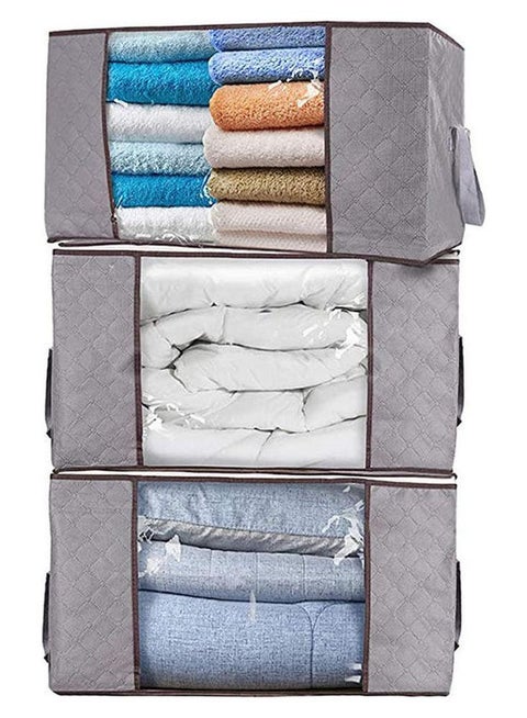 3Pcs Foldable Closet Organizer Clothing Storage Bag Box With Clear Window, Waterproof Durable Fabric Multicolour