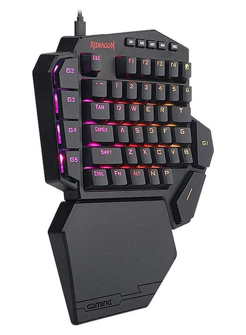 ريدراجون Redragon K585 DITI لوحة مفاتيح الألعاب الميكانيكية RGB بيد واحدة، مفاتيح زرقاء، لوحة مفاتيح ألعاب احترافية من النوع C مع 7 مفاتيح ماكرو على اللوحة ومسند معصم قابل للفصل 42 مفتاحًا - Image 1