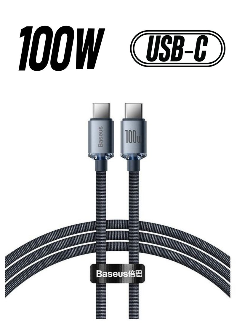 Baseus 100W 4ft USB C To USB C Cable Fast Charge Nylon Braided Type-C Cable for iPhone 15 Pro/iPhone 15 Pro Max/iPhone 15 Plus/iPad Air/iPad Pro/MacBook Pro Samsung Galaxy S23/Huawei/Xiaomi And Many More Dark Grey  - Image 1