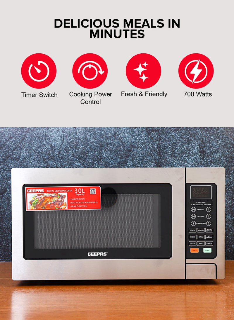 GEEPAS Digital Microwave Oven | Ideal For Grilling-Roasting-Heating 30 L 1000 W GMO1897 Silver & Black  - Image 5