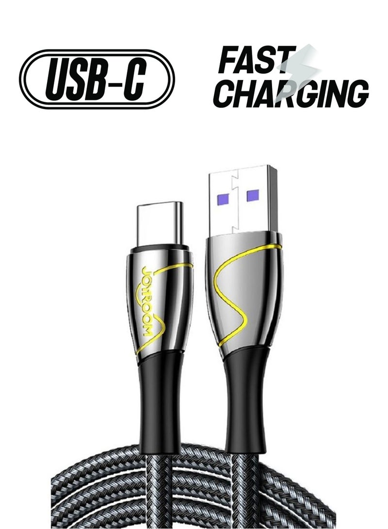 جوي روم كابل نقل بيانات وشحن سريع بمنفذ USB إلى Type C بشدة تيار 3 أمبير وتصميم مضفر من النايلون بطول مترين أسود - Image 1