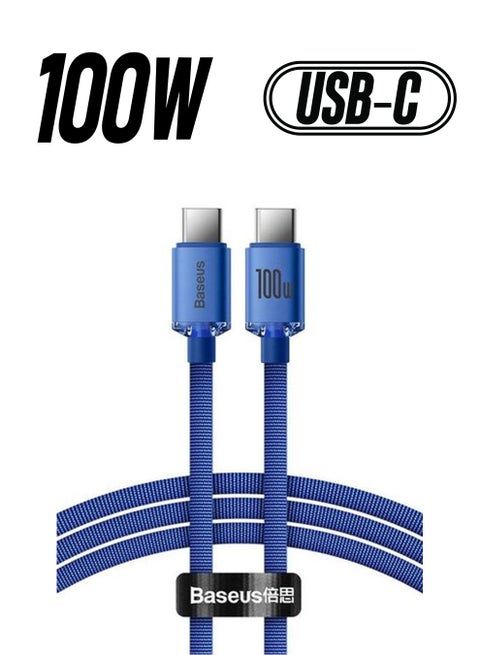 100W 4ft USB C To USB C Cable Fast Charge Nylon Braided Type-C Cable for iPhone 15 Pro/iPhone 15 Pro Max/iPhone 15 Plus/iPad Air/iPad Pro/MacBook Pro Samsung Galaxy S23/Huawei/Xiaomi And Many More Blue