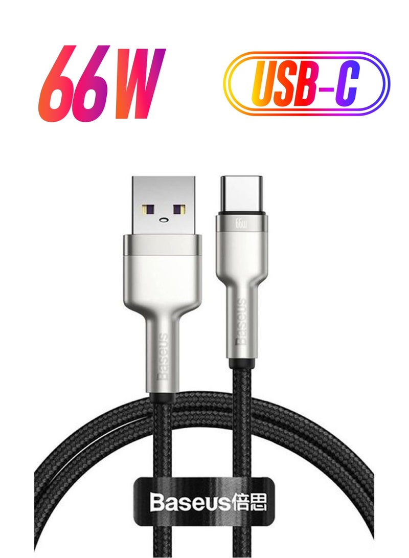 Baseus Cafule Series 1m Metal Data Cable USB to Type-C 66W Fast Charging Cable for Huawei P30, P20 Lite, P20, Mate 20, Mate 20 pro, Mate RS, Honor View 20,Honor Magic 2 etc. and all Android devices () Black  - Image 1