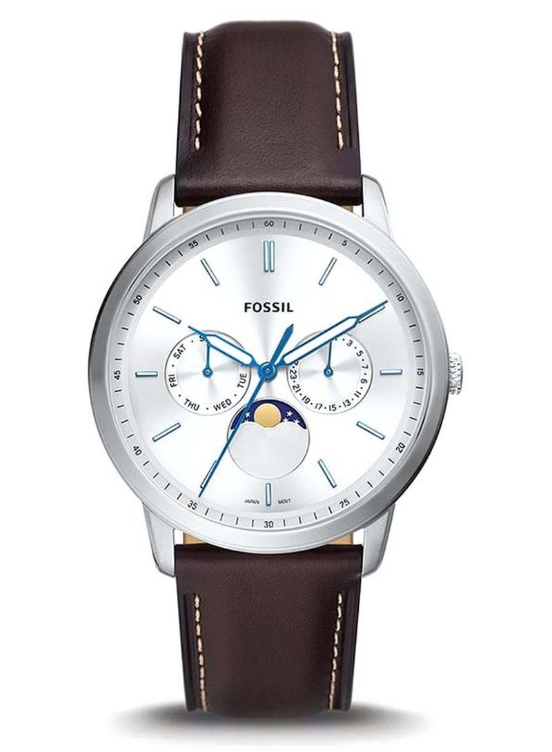 فوسيل ساعة يد كرونوغراف نيوترا بقرص مستدير الشكل وسوار من الجلد مقاس 42 مم بلون بني طراز FS5905 للرجال - Image 1